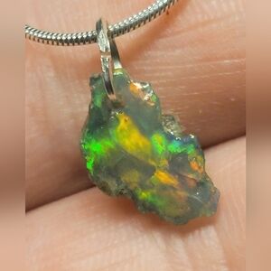 ☆♡ 2.55ctw NATURAL ETHIOPIAN BLACK FIRE OPAL PENDANT - .65" - 925 SILVER BAIL